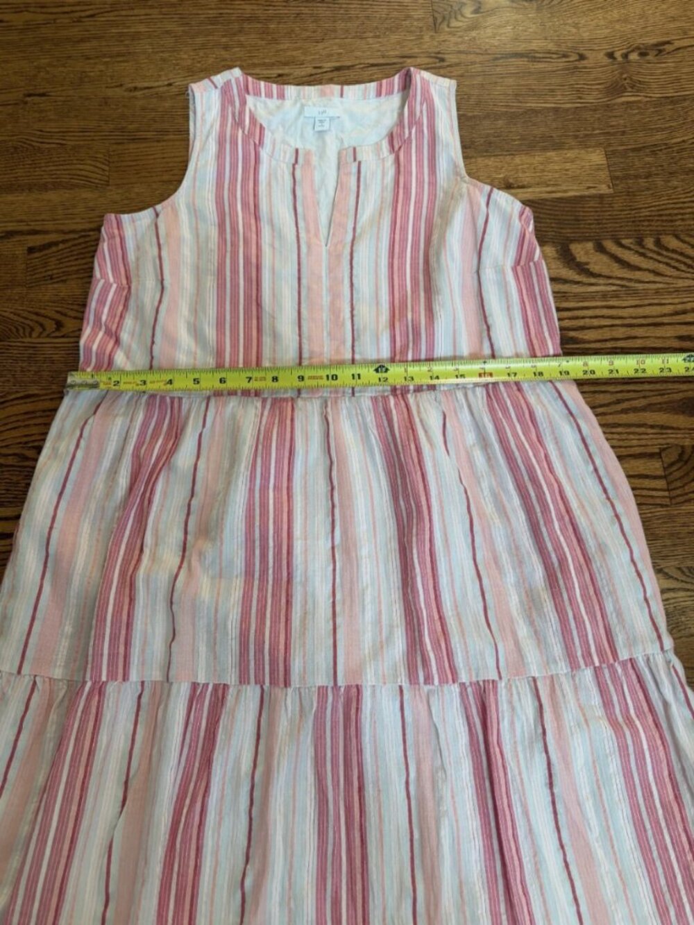 J. Jill Ibiza Maxi Dress Small Petite Sleeveless Tiered Boho Pink Striped V-Neck - Picture 4 of 9